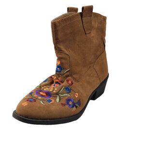 Kohls Mudd  Embroidery Floral Brown Faux Suede Ankle Boots Susan G Komen SZ 10 M